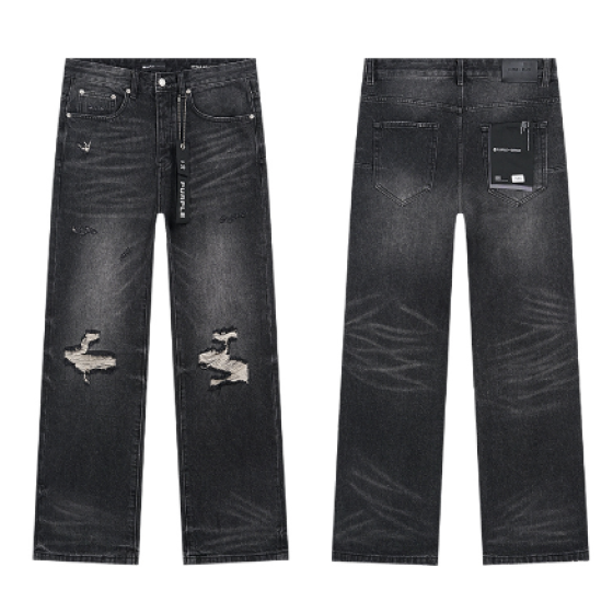 Black Washed Wide-Leg Denim Jeans with Mesh-Lined Knee Distressing